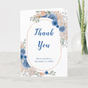 Boho Blue Pampas Grass Wedding Thank You Card