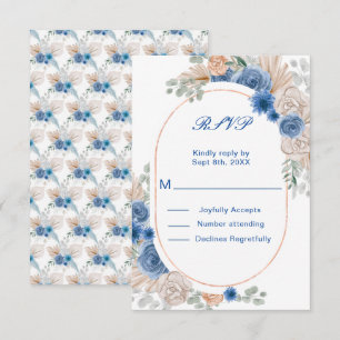 Boho Blue Pampas Grass WeddingRSVP RSVP Card
