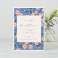 Boho Blue Pink Floral Baby Shower