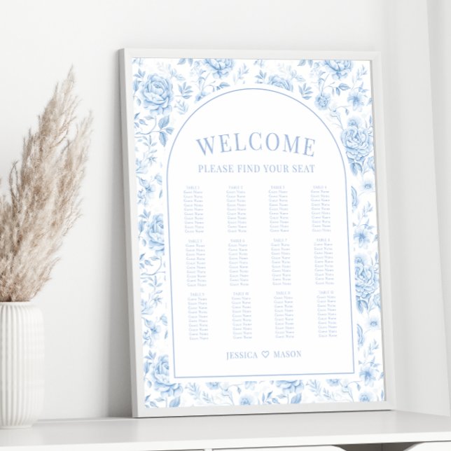 Boho Blue Porcelain Floral Wedding Seating Chart (Creator Uploaded)