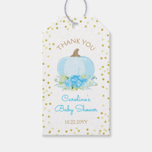 Boho Blue Pumpkin Baby Boy Shower Watercolor Gift Tags