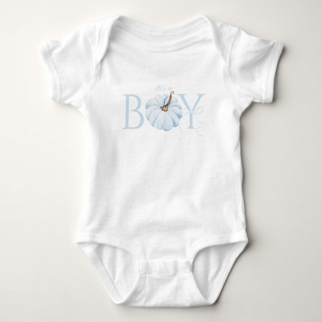 Boho Blue Pumpkin It's a Boy Fall Baby Shower Baby Bodysuit (Front)