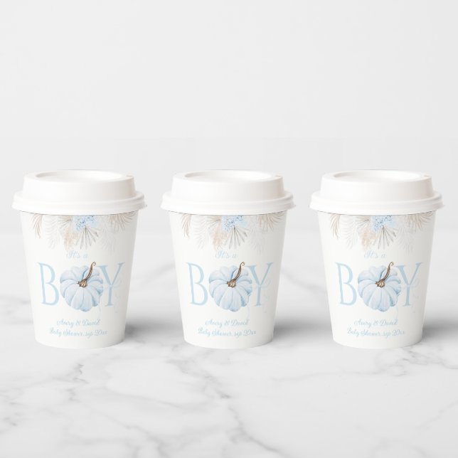 Boho Blue Pumpkin It's a Boy Fall Baby Shower Paper Cups (Multi)