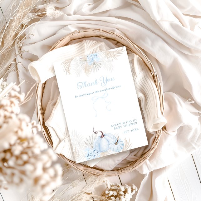 Boho Blue Pumpkin It's a Boy Fall Baby Shower Thank You Card (Creator Uploaded)