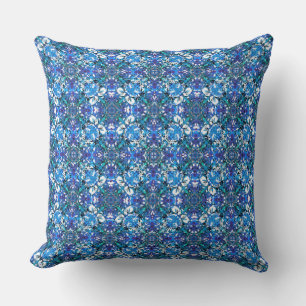Boho Blue, Purple, and White Circle Pattern Cushion