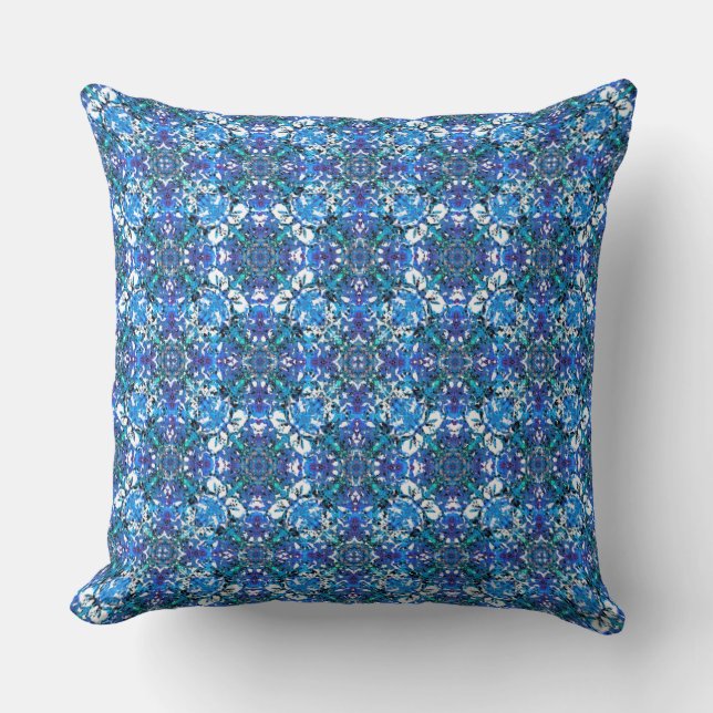 Boho Blue, Purple, and White Circle Pattern Cushion (Front)