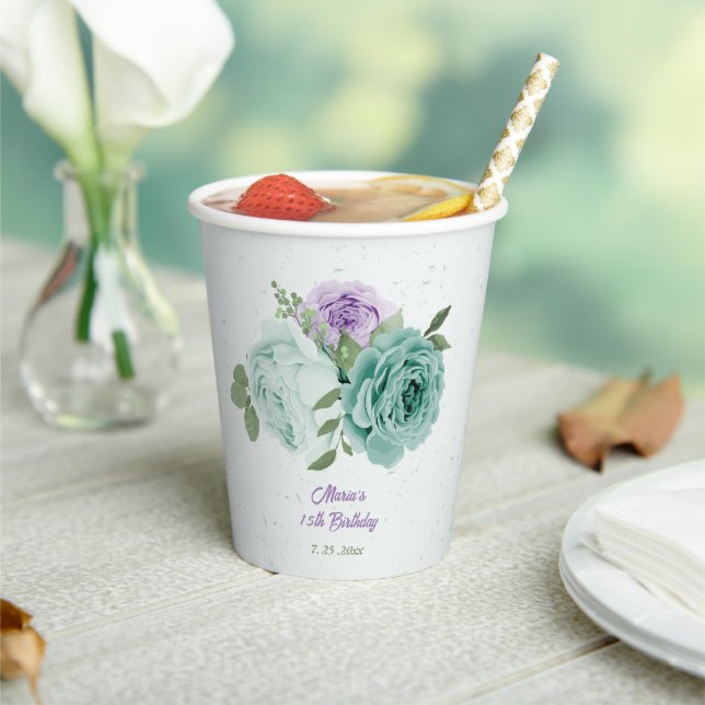 boho blue purple flowers greenery paper cups (Insitu)