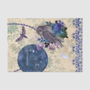 Boho Blue Purple Owl Moon Tissue Paper