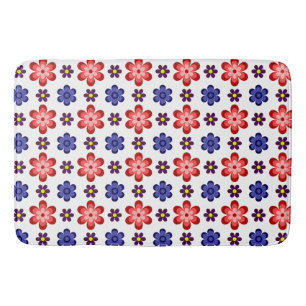 Boho Blue Purple Red Flowers Large Bath Mat