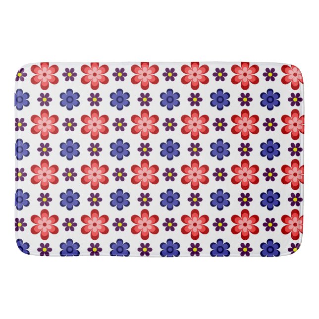 Boho Blue Purple Red Flowers Large Bath Mat (Front)