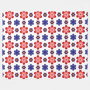 Boho Blue Purple Red Flowers Large Fleece Blanket
