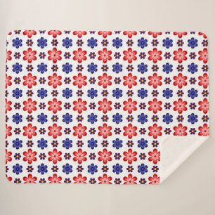 Boho Blue Purple Red Flowers Large Sherpa Blanket