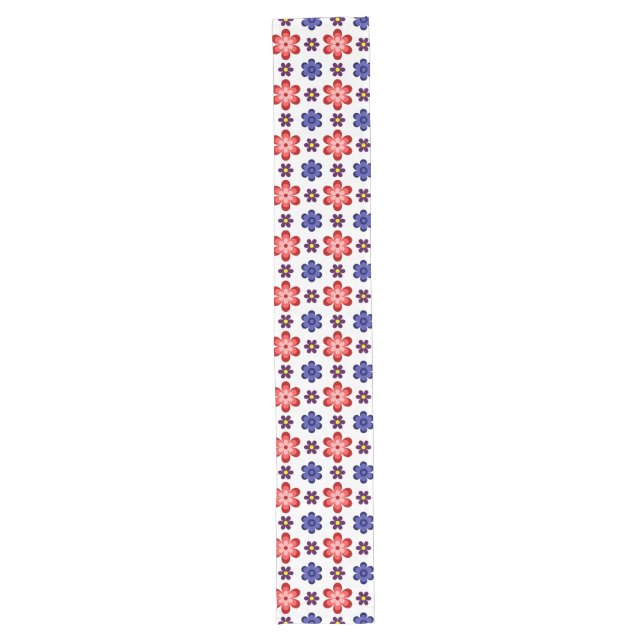 Boho Blue Purple Red Flowers Large Table Runner (Front)