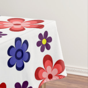 Boho Blue Purple Red Flowers Large Tablecloth