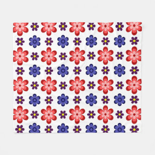 Boho Blue Purple Red Flowers Medium Fleece Blanket