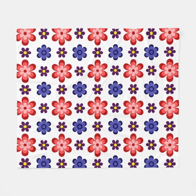 Boho Blue Purple Red Flowers Medium Fleece Blanket (Front (Horizontal))