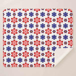 Boho Blue Purple Red Flowers Medium Sherpa Blanket