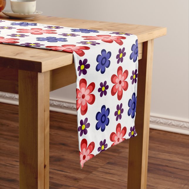 Boho Blue Purple Red Flowers Medium Table Runner (In Situ)