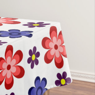 Boho Blue Purple Red Flowers Medium Tablecloth