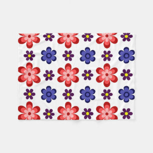 Boho Blue Purple Red Flowers Small Fleece Blanket
