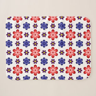 Boho Blue Purple Red Flowers Small Sherpa Blanket