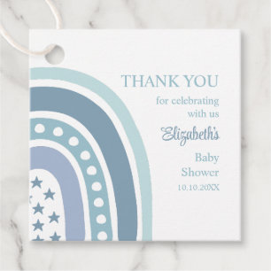 Boho Blue Rainbow Baby Shower Thank You Favour Tags