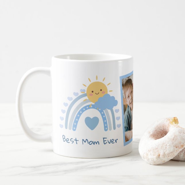 Boho Blue Rainbow Best Mum Ever Boy Mum Mug (With Donut)