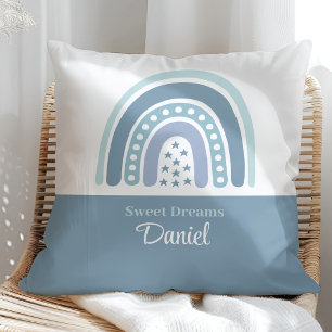 Boho Blue Rainbow Custom Name Throw Pillow