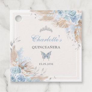 Boho Blue Silver Quinceanera Miss Quince 15 Favour Tags