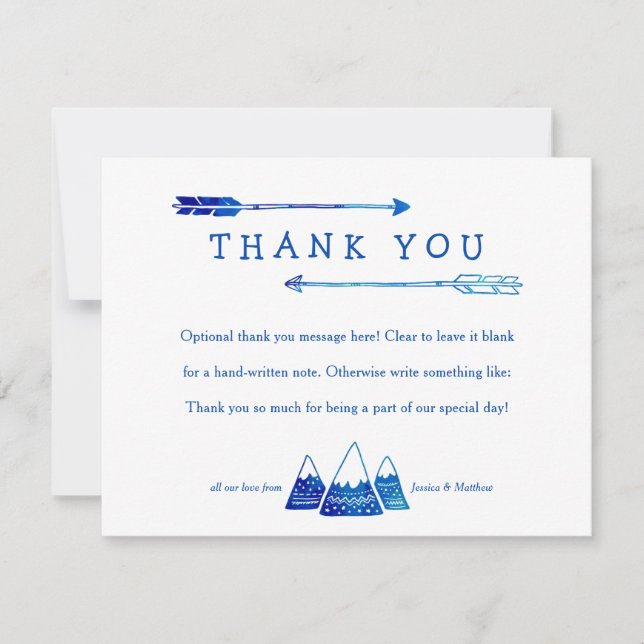 Boho Blue Thank You Card for Adventure Baby Shower (Front)