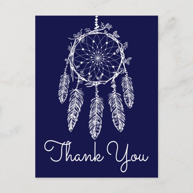 Boho Blue Thank You Dream Catcher Native American Postcard (Front)