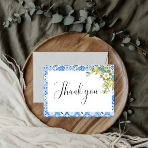 Boho blue tile lemon Bridal Shower Thank You Card