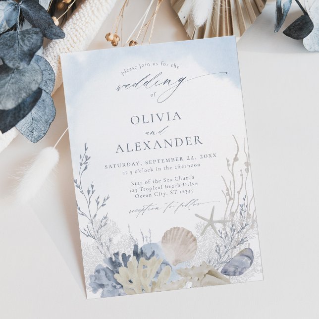 Boho Blue Watercolor Beach Wedding Invitation (Creator Uploaded)