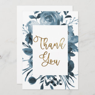 Boho Blue Watercolor Floral Baby Shower Thank You Card