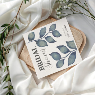 Boho Blue Watercolor Foliage Bridal Shower  Napkin