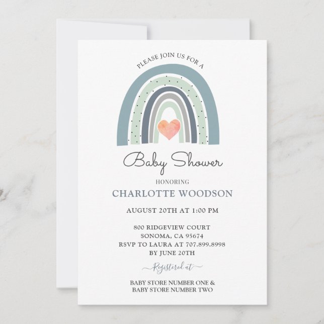 Boho Blue Watercolor  Shower Invitation (Front)