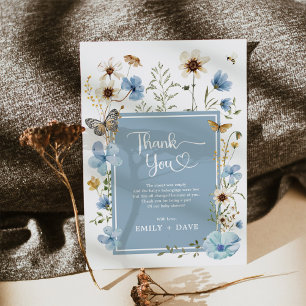 Boho Blue Wildflower Garden Boy Baby Shower Thank You Card