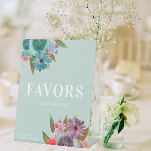 Boho Blue Wildflower Wedding Favour Please Take On Pedestal Sign