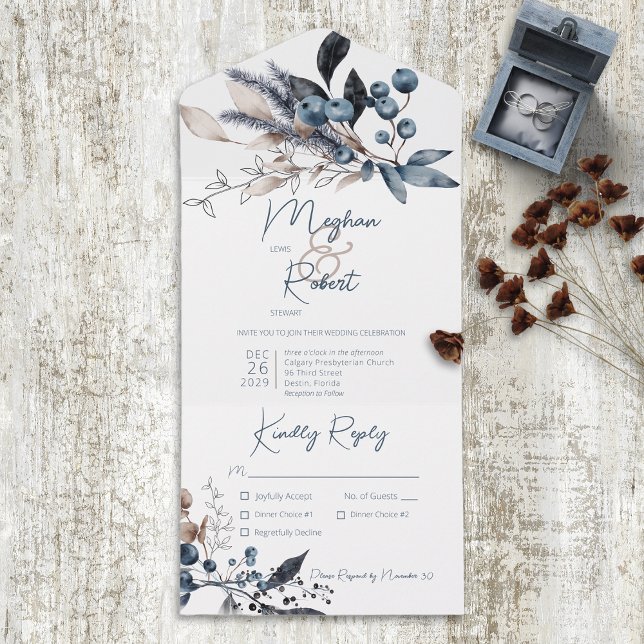 Boho Blue Winter Foliage All in One Invitation (Creator Uploaded)
