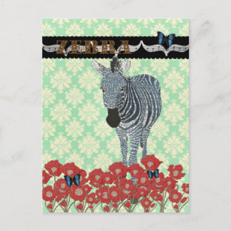 Boho Blue Zeb & Butterflies Mint Julep Damask  Pos Postcard