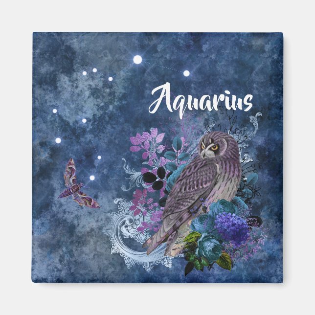 Boho Blue Zodiac Aquarius Constellation Magnet (Front)