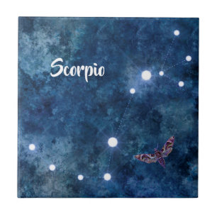 Boho Blue Zodiac Scorpio Constellation Tile