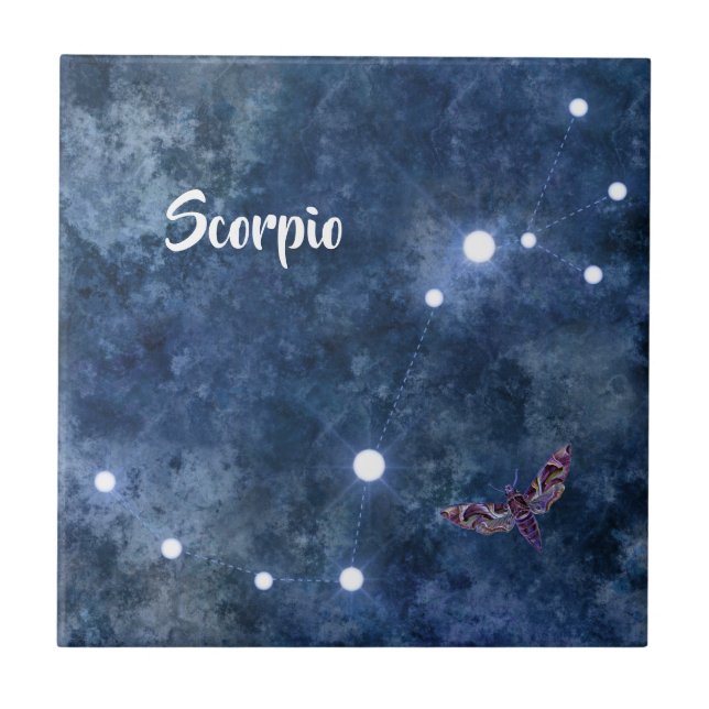 Boho Blue Zodiac Scorpio Constellation Tile (Front)