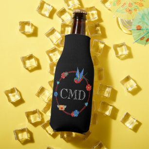 Boho Bluebird Custom Monogram Bottle Cooler