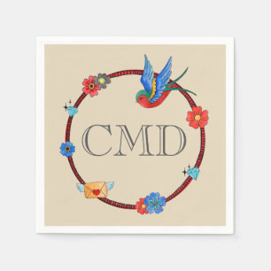 Boho Bluebird Monogram Napkin