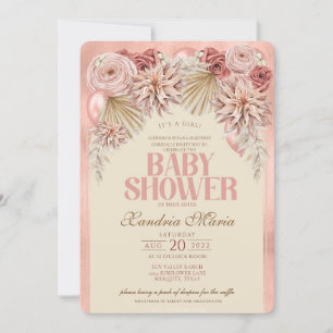 Boho Blush Beige Dried Rose Baby Shower invitation