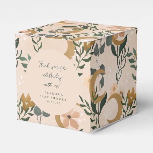Boho Blush Botanical Moon Custom Baby Shower Thank Favour Box (Front Side)