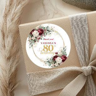 Boho Blush Burgundy 80th Birthday Stickers