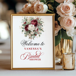 Boho Blush Burgundy Bridal Shower Welcome Sign