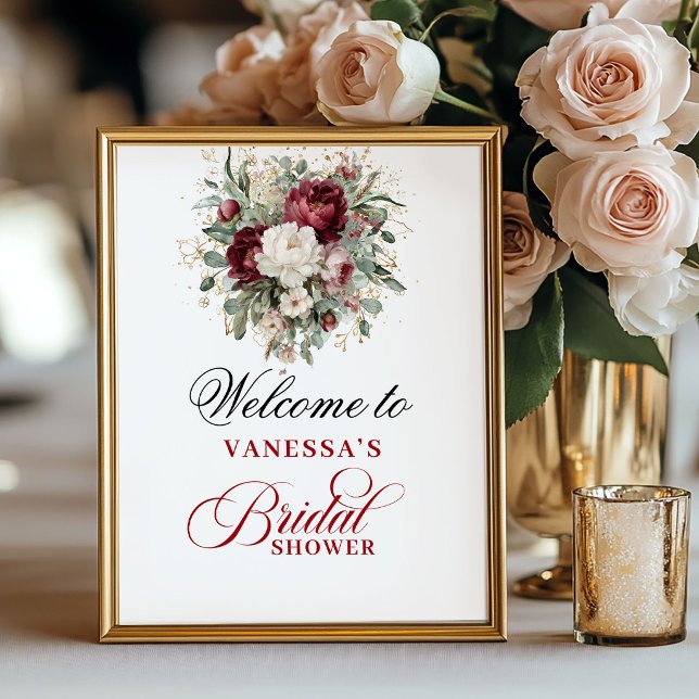 Boho Blush Burgundy Bridal Shower Welcome Sign (Boho Blush Burgundy Bridal Shower Welcome Sign)